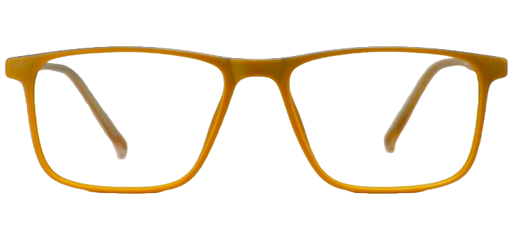 Modern eyeglasses with square-shaped lenses and thin, metal frames, displayed on a flat surface.