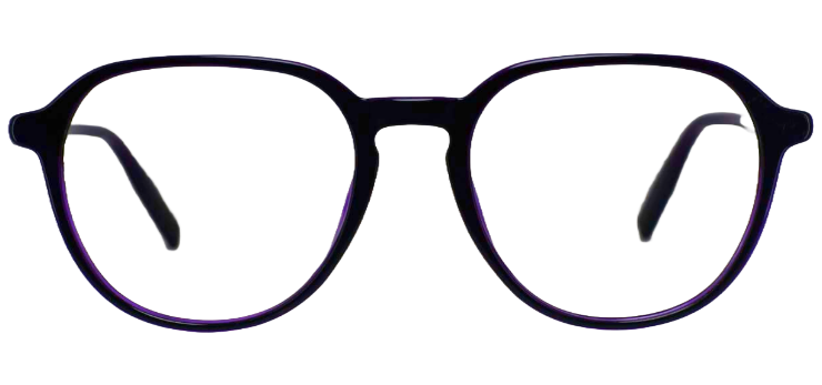 Front view of square eyeglasses with flat, sheet-cut plastic frames in black."