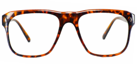 "Square-shaped eyeglasses with black sheet-cut acetate frames, front view."
