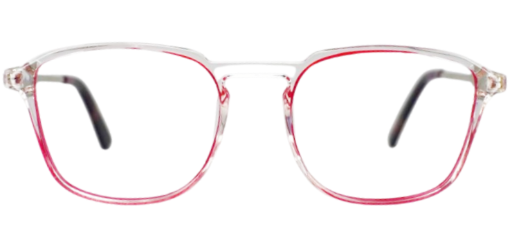 "Square-shaped eyeglasses with black sheet-cut acetate frames, front view."