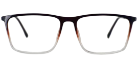 "Front view of square eyeglasses with flat, sheet-cut plastic frames