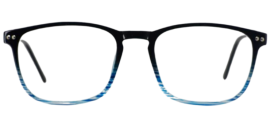 Modern eyeglasses with square-shaped lenses and thin, metal frames, displayed on a flat surface.