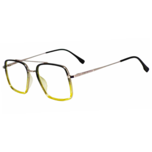 Cliqlens Full Rim Black yellow dual Square Double bar metal Sheet eyeglasses for men and Women