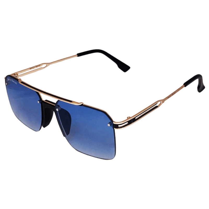 Stylish Golden with Light blue lens Half Rim Metal Square Sunglasses for Men & Women cliqlens kevin bacon square metal sunglasses for men and women