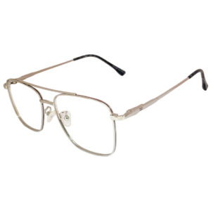 Cliqlens Full Rim Silver Square Double Bar Metal Eyeglasses for Men and Women