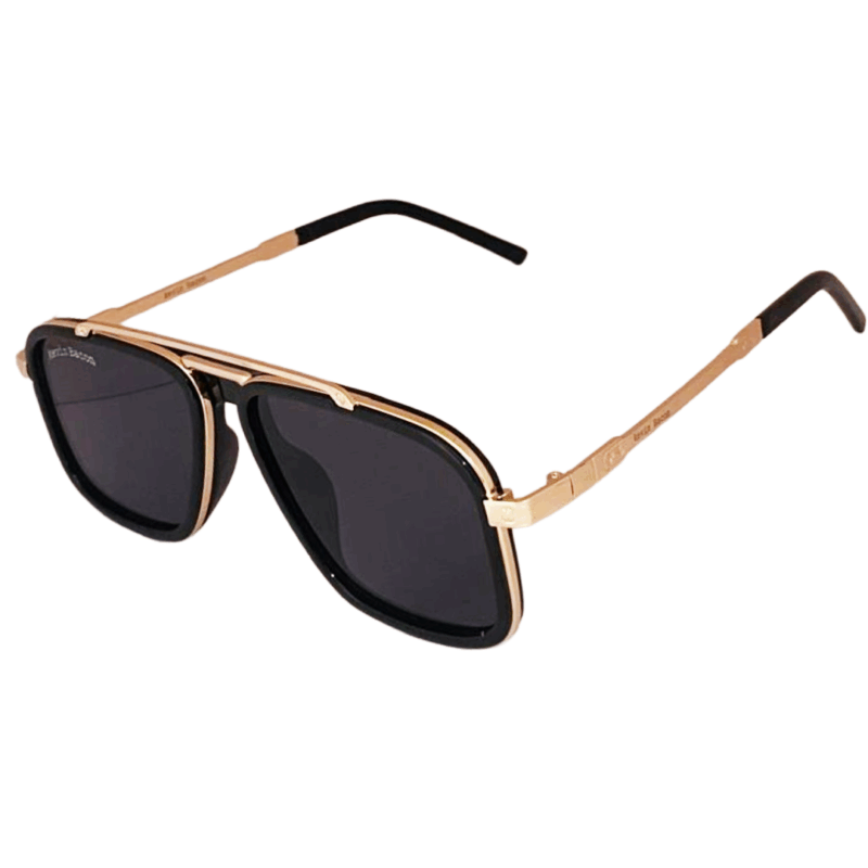 Stylish Golden with Black lens Full Rim Square Metal Sunglasses for Men & Women cliqlens kevin bacon square metal sunglasses for men and women