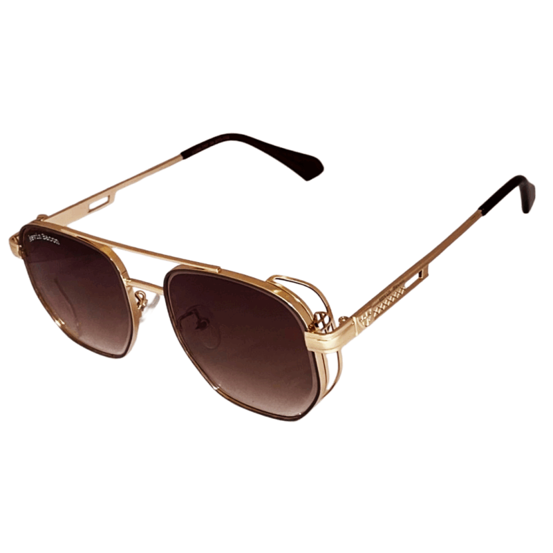 Stylish Golden with Brown Lens Full Rim Round Metal Sunglasses for Men & Women cliqlens kevin bacon round metal sunglasses for men and women