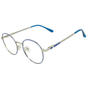 Cliqlens Full Rim Blue Silver round metal eyeglasses for men and Women