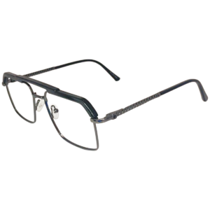Cliqlens Studio Navy And Black Square Double Bar Metal Eyeglasses For Men
