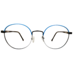 blue grey round metal eyeglasses