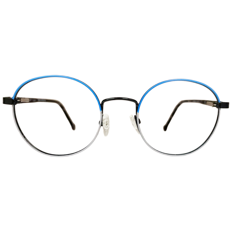 blue grey round metal eyeglasses