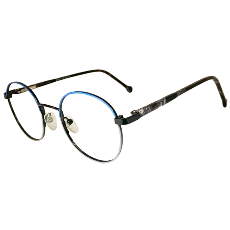 blue grey round metal eyeglasses