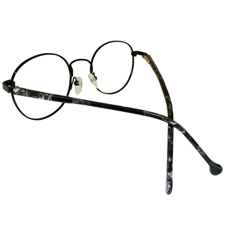 blue grey round metal eyeglasses