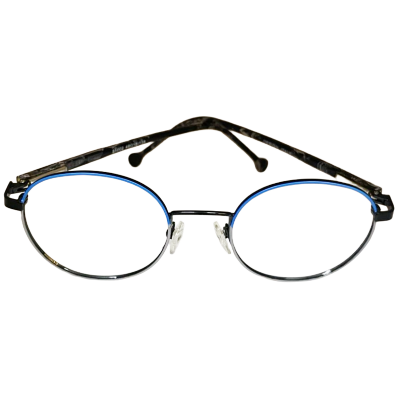 blue grey round metal eyeglasses