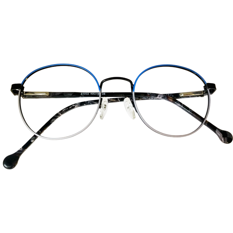 blue grey round metal eyeglasses