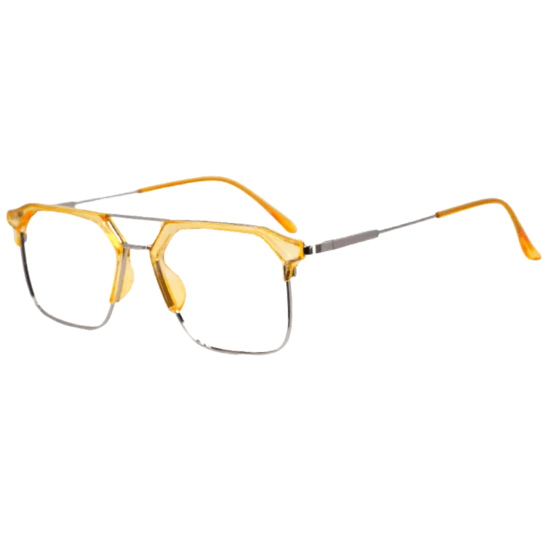 Full Rim Silver Yellow Square Metal Sheet Computer Eyeglasses for Men and Women