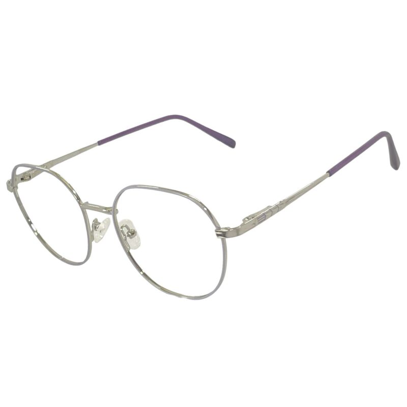 silver purple round metal eyeglasses by cliqlens