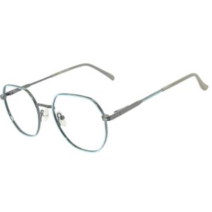 Cliqlens Full Rim Square Metal Eyeglasses for Men & Women | Gun Metal & Blue