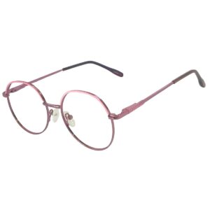 Glossy Pink Round Metal Eyeglasses for Men & Women | Cliqlens
