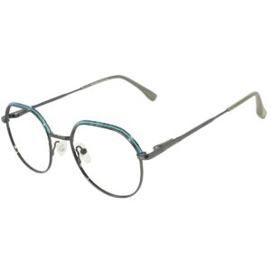Cliqlens Round Metal Eyeglasses for Men & Women | Gun Metal & Sky Blue