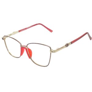 Cliqlens Ful Rim Silver & Red Cat Eye Metal Eyeglasses for Women