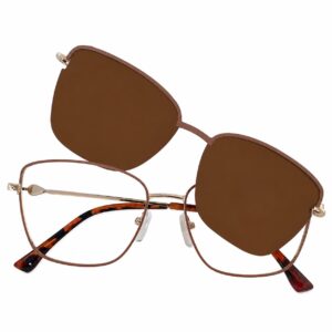 Women's Golden Cat-Eye Metal Frame with magnetic lens clip-on sunglasses β Blackish Brown