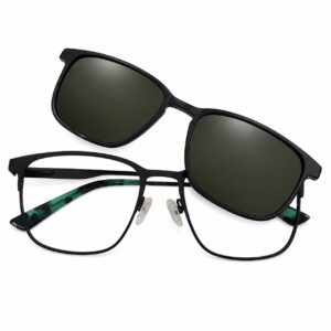Women's Black Cat-Eye Metal Frame with Magnetic Clip-On Sunglasses – Blackish Green Lens | Cliqlens