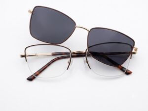 Women's Brown & Golden Cat-Eye Metal Frame with Magnetic Clip-On Sunglasses β Blackish Brown Lens