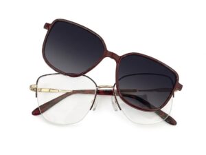 Women's Brown & Golden Cat-Eye Metal Frame with Magnetic Clip-On Sunglasses – Blackish Golden Lens